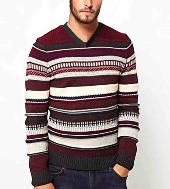 Royal Alpaca Crewneck Sweater Pullover_ Red_stripes_v1_sd_VNECK_sddd