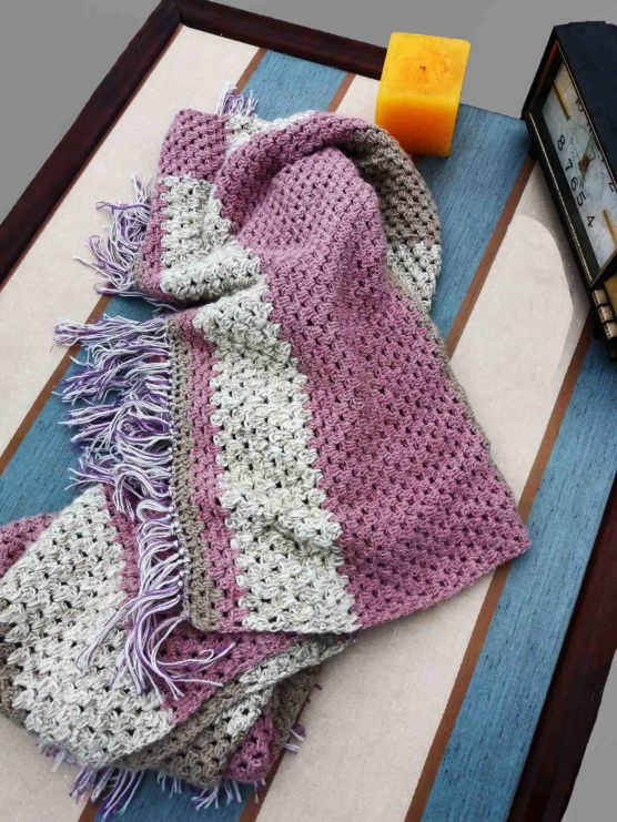 Royal Alpaca Throw blanket_ v222 pink-beige-ivory_crochet_ v333sd